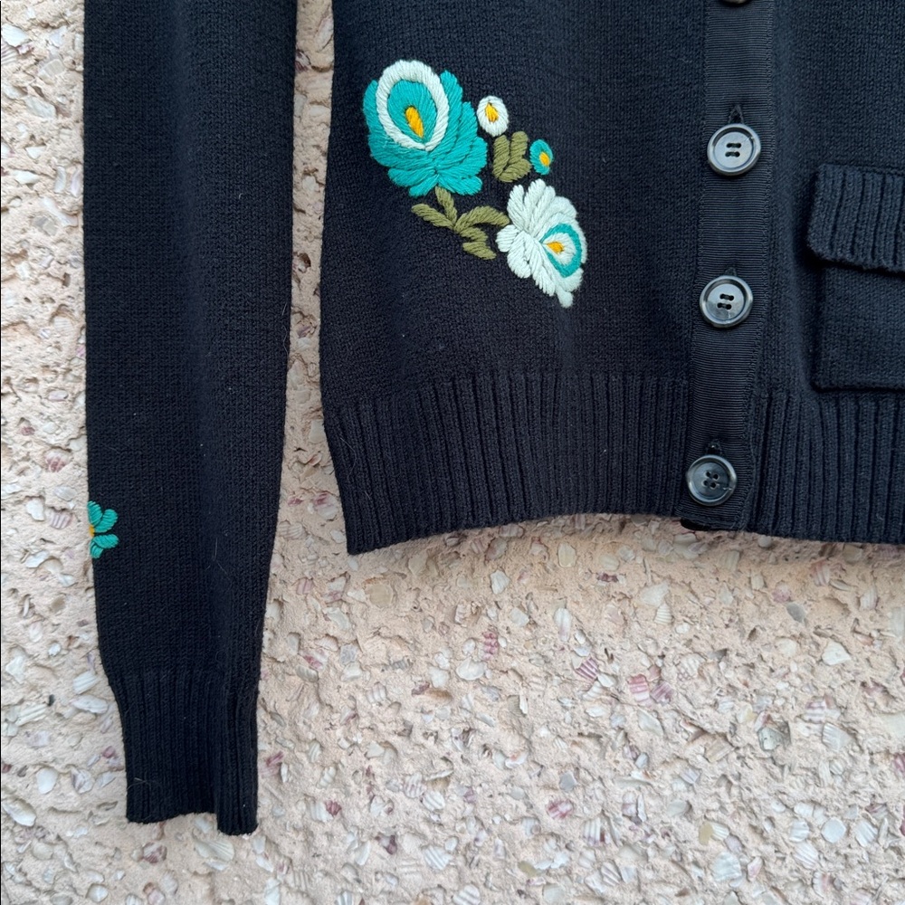 Embroidered Black Floral Cardigan Sweater - Picture 4 of 9